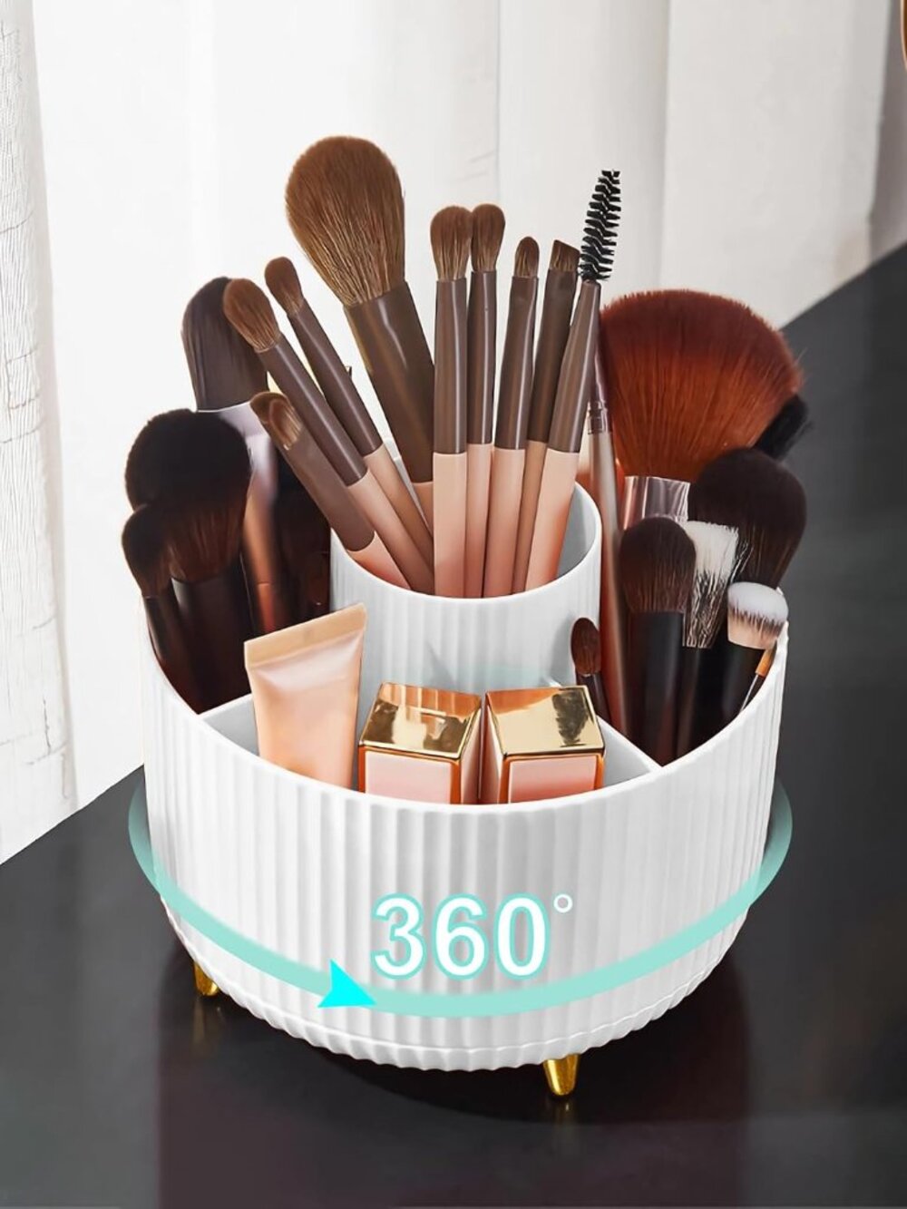 Makeup Brush Holder Organizer,360° Rotating Makeup Brush Organizer,5 Slot Make u